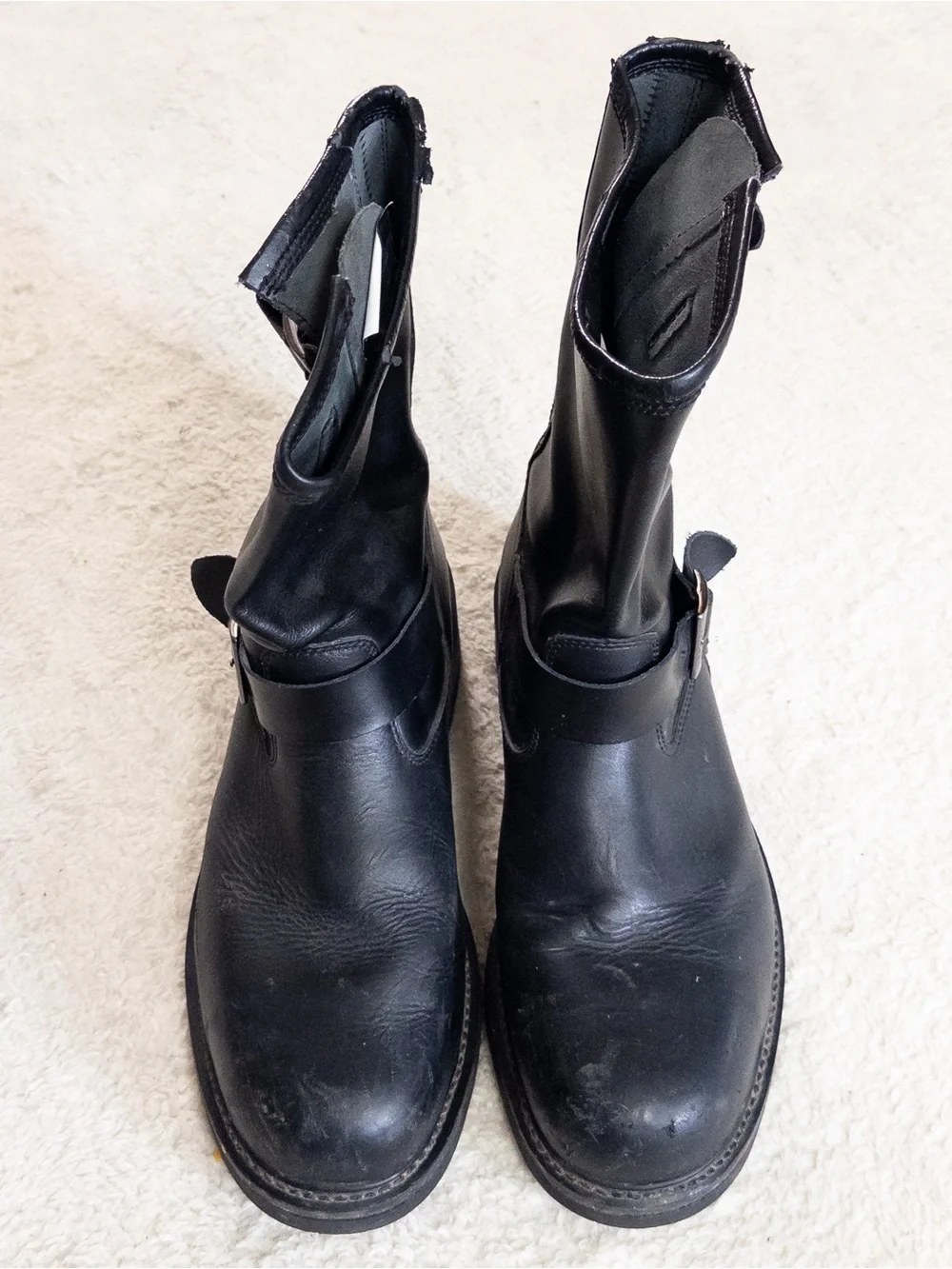 Vintage Herman Survivors Black Leather Steel Toe Biker Boots Size 12